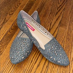 Forest Green, Flat cut out shoes with jewels.